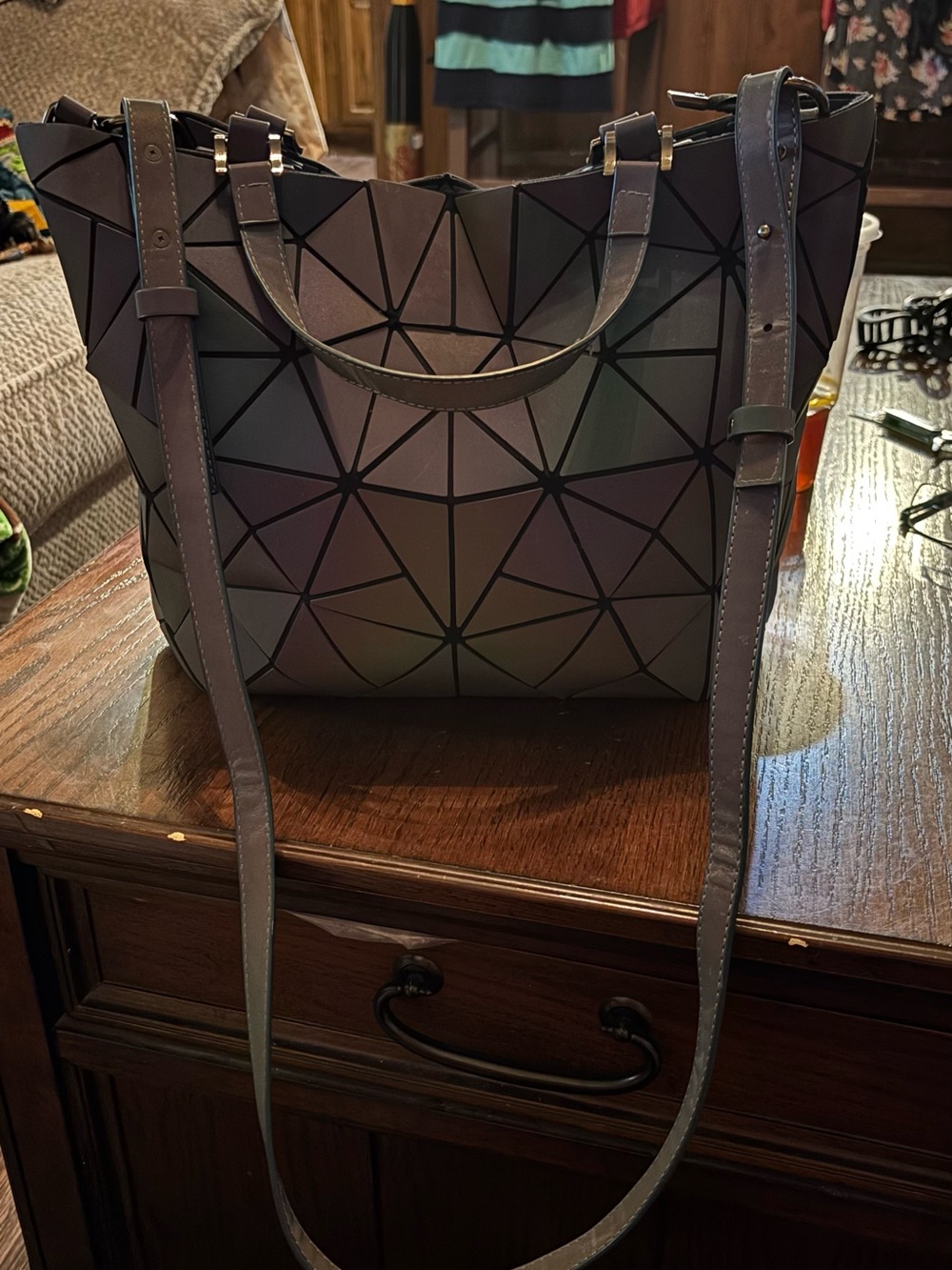 HARLERMOON Gray Geometric Prism Tote Shoulder Crossbody Bag Adjustable Strap
